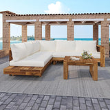 Acacia Wood 4pc Outdoor Sectional Sofa Set with Cushions and Slatted Design - Modern Patio - Photo 2