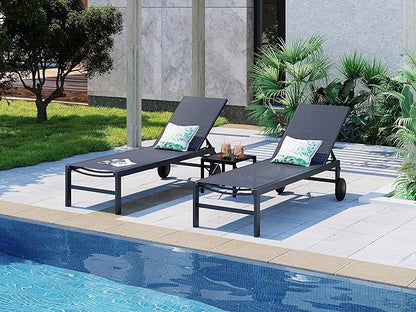 SUNLEI Lounge Chair for Outside Set of 4, Patio Chaise Lounge Outdoor w/ 5-Position Adjustable Backrest, Movable Pool Recliner Lounge Chairs, Tanning Chair for Patio, Charcoal Gray