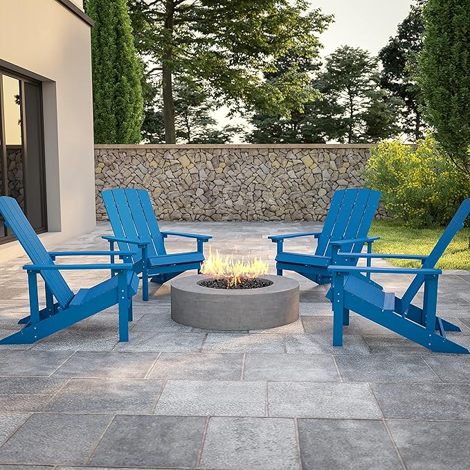 Flash Furniture Charlestown Poly Resin Adirondack Chair - Blue - All Weather - Indoor/Outdoor - Set of 4 - Photo 2