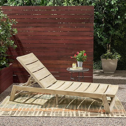 Great Deal Furniture Lillian Outdoor Wood and Iron Chaise Lounge, Light Gray and Gray, (309811)