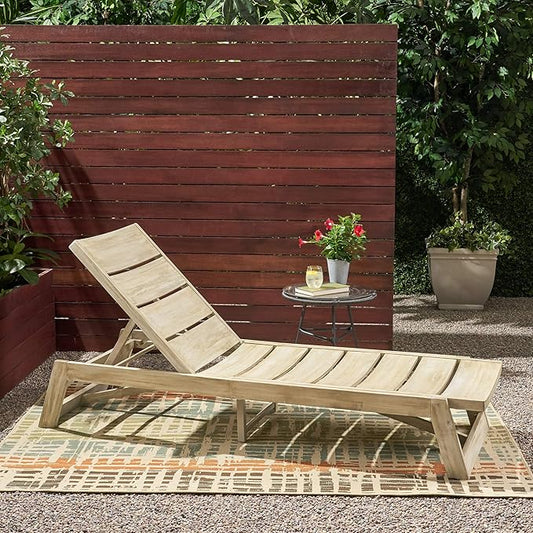 Great Deal Furniture Lillian Outdoor Wood and Iron Chaise Lounge, Light Gray and Gray, (309811)