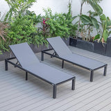LeisureMod Marlin Aluminum Outdoor Chaise Lounge Chair (Set of 2) - Mesh Sling Fabric Seat Black Aluminum Frame Beach - Photo 1