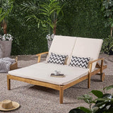 Great Deal Furniture Samantha Double Chaise Lounge for Yard and Patio, Acacia Wood Frame - Photo 2