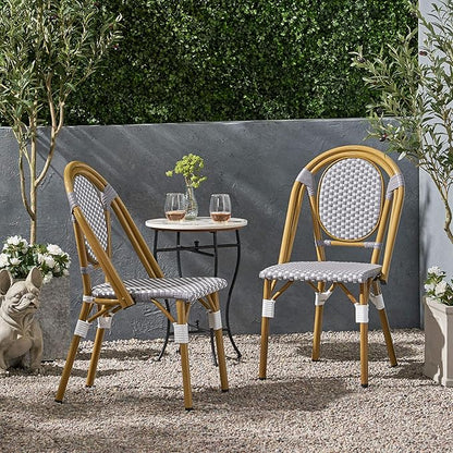 Christopher Knight Home Gwendolyn Outdoor French Bistro Chairs (Set of 2), Gray + White + Bamboo Print Finish