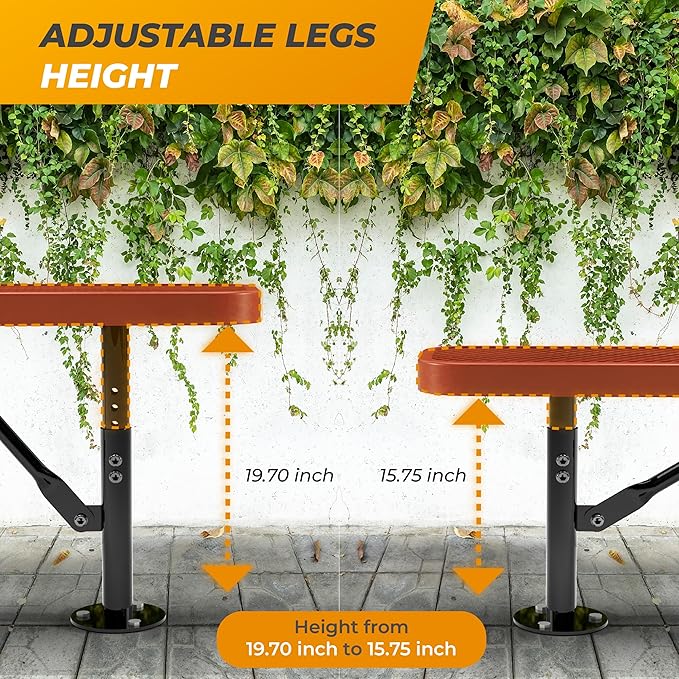 Heavy-Duty Outdoor Metal Bench, Thermoplastic-Coated, Surface, Weatherproof, Commercial-Grade for Parks, Gardens, Patios, Stores & More (8 Ft - Surface, Red)
