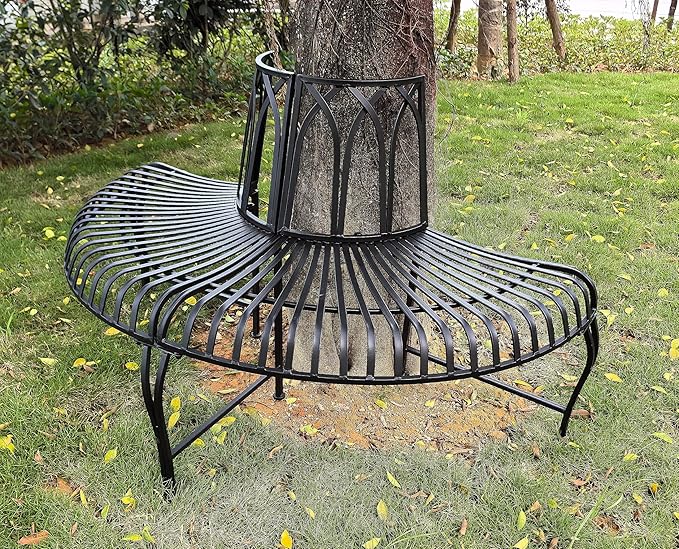 Hi-Line Gift Ltd. Semi-Circle Black Matal Tree Wrap Garden Bench