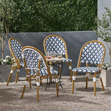 Christopher Knight Home Anastasia Outdoor French Bistro Chair (Set of 4), Blue + White + Bamboo Print Finish - Photo 3