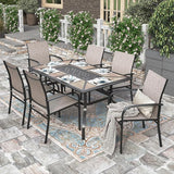 HERA'S HOUSE Patio Dining Table with Umbrella Hole for 6, Rectangle Outdoor Metal Table for Lawn Garden Backyard - Photo 2