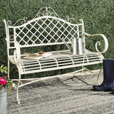 Safavieh PAT5017A Collection Adina Antique White Wrought Iron 51.25" Outdoor Garden Bench - Photo 2