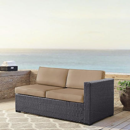 Crosley Furniture Biscayne Outdoor Sectional Loveseat, 2-Person Wicker Patio Couch for Deck, Backyard, Brown with Mocha Cushions