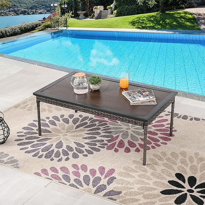 LOKATSE HOME Outdoor Rectangle Coffee Table for Backyard Deck Garden Porch, Brown