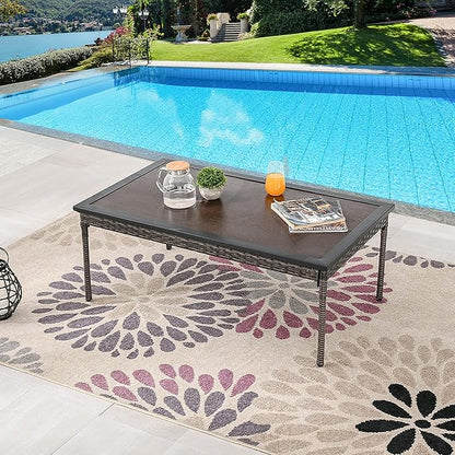 LOKATSE HOME Outdoor Rectangle Coffee Table for Backyard Deck Garden Porch, Brown