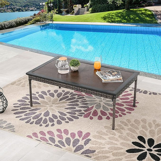 LOKATSE HOME Outdoor Rectangle Coffee Table for Backyard Deck Garden Porch, Brown