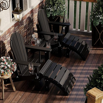 Sundale Outdoor Folding Plastic Adirondack Ottoman, All-Weather Adirondack Chair Footrest, Fade and Rust Resistant, Perfect for Outside Patio Garden Pool Yard Black