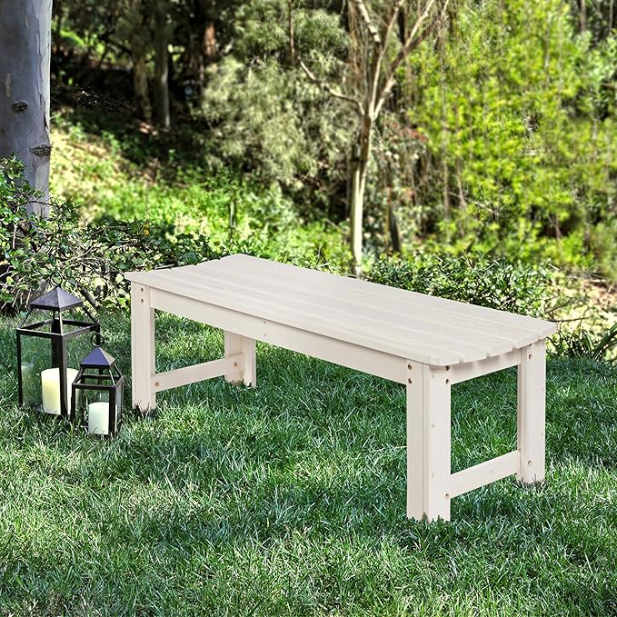 Shine Company Outdoor Wooden Backless Patio Garden Bench, 4 Ft, Eggshell White