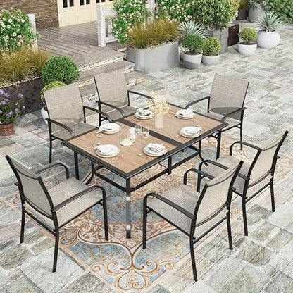 HERA'S HOUSE Patio Dining Table, 60"x38" Rectangle Outdoor Dining Table Top with Umbrella Hole and Metal Steel Frame for Lawn Garden Backyard