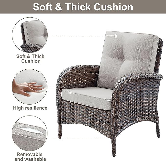 Belord Outdoor Wicker Loveseat Furniture Set of 4 with Coffee Table for Porch Deck Balcony, 4 Pieces Rattan Outdoor Conversation Sets Include 2 Club Chairs 1 Loveseat Couch 1 Coffee Table Brown/Beige