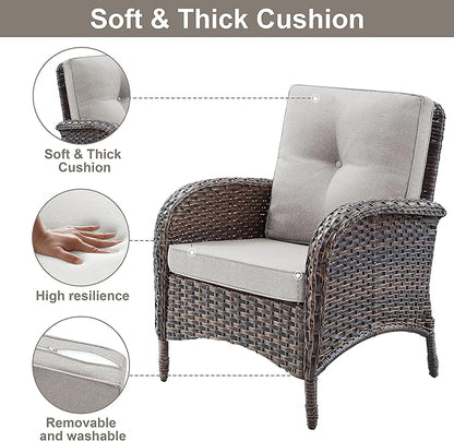 Belord Outdoor Wicker Loveseat Furniture Set of 4 with Coffee Table for Porch Deck Balcony, 4 Pieces Rattan Outdoor Conversation Sets Include 2 Club Chairs 1 Loveseat Couch 1 Coffee Table Brown/Beige