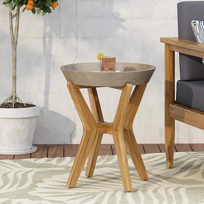 Christopher Knight Home Oprah Outdoor Side Table, Teak and Light Gray - Photo 2