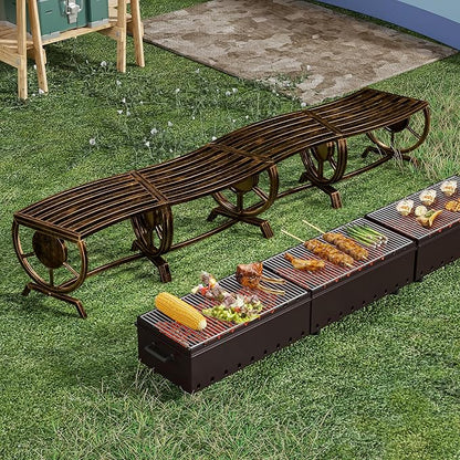 Outdoor Bench Patio Outdoor Garden Bench with Built-in Table, Wagon Wheel Arms, 3 People Outdoor Bench Garden Bench Front Porch Furniture (Bronze-22.83inch-2Pieces)