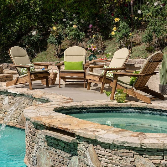 Christopher Knight Home 304696 Amenda Outdoor Acacia Wood Folding Adirondack Chairs with Cushions (Set of 4), Natural and Khaki