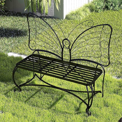 Cute Butterfly Bench Outdoor, Metal Garden Benches for Outdoors Patio Yard Lawn Balcony, Sturdy Frame (48 inch)