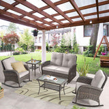 Belord 5 Piece Outdoor Conversation Patio Furniture Set - All-Weather Wicker Patio Rocking Chairs with Loveseat Glider - Photo 1