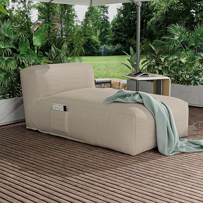 Dineli Chaise Lounge Chair Outdoor Bed Lounger Couch Sofa for Pool Comfy Patio Furniture Foam Filling Lazy Sofa for Outside, Water-Resistant Sunbed, Light Orange, 59'' Length