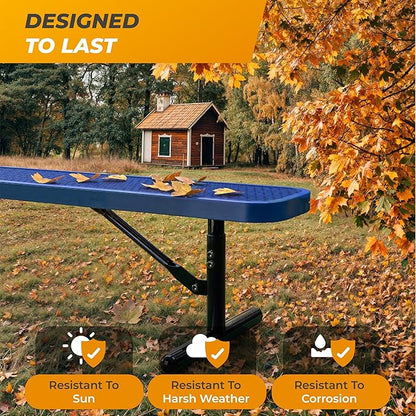 Heavy-Duty Outdoor Metal Bench, Thermoplastic-Coated, Surface, Weatherproof, Commercial-Grade for Parks, Gardens, Patios, Stores & More (6 Ft - Surface, Blue)