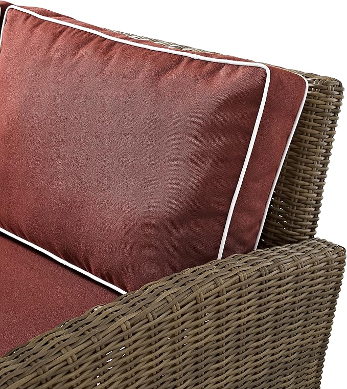 Crosley Furniture Bradenton Outdoor Sectional Right Side Loveseat, 2-Person Wicker Patio Couch for Deck, Brown with Sangria Cushions