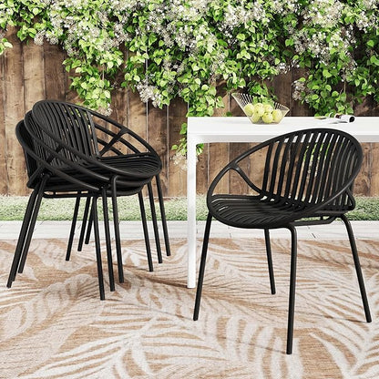 2 Pieces Outdoor Dining Chair,Modern Style Patio Dining Chairs,Breathable Design Stackable Lawn Chairs,Metal Legs+Plastic Backrest,for Patio Or Restaurant Garden (Black)