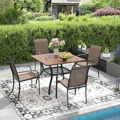 DIFY Outdoor Dining Table, Patio Square Metal Dining Table with 1.57" Umbrella Hole for 4 Person, Ideal for Poolside, Deck, Garden and Balcony, Walnut