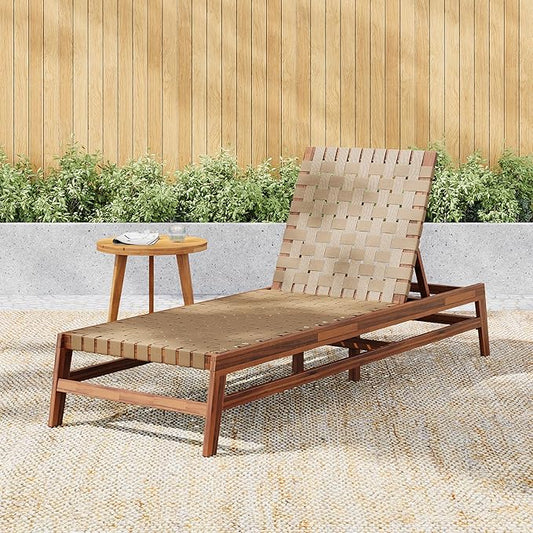Christopher Knight Home Susua Rope Chaise Lounge with Acacia Wood Frame, Adjustable Backrest Single Lounge Sofa, Patio Sun Lounger Recliner Chair for Poolside Backyard, Light Brown + Mocha