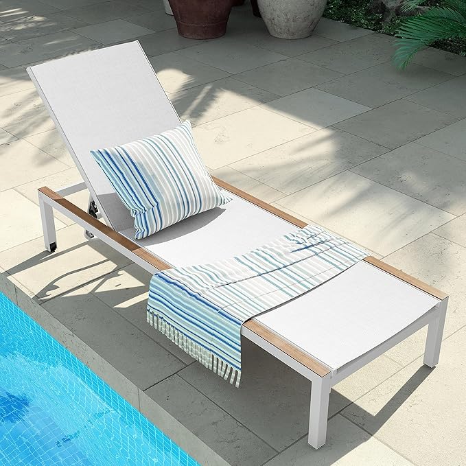 Grand patio Outdoor Chaise Lounge Mesh Sling Chair with Woodgrain Texture - Photo 1