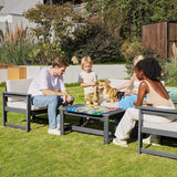 SERWALL 2 Pieces Single Cushioned Sofa Chair, Grey HDPE Outdoor Adirondack Lounge Armchair with Khaki Cushion - Photo 8