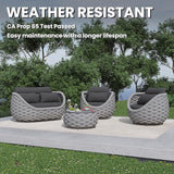 Short Round Patio Coffee Table: Hand Woven Rope Side Tables Assembled - Aluminum Outdoor Accent Table Modern - Metal - Photo 3