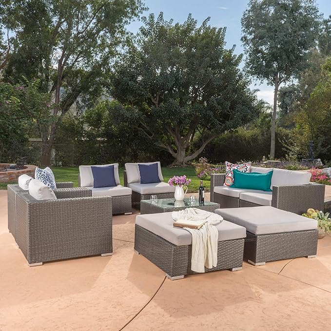Christopher Knight Home Santa Rosa Outdoor 6-Seater Wicker Sectional with Aluminum Frame and Water Resistant Cushions - Photo 2