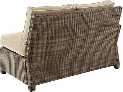 Crosley Furniture Bradenton Outdoor Sectional Left Side Loveseat, 2-Person Wicker Patio Couch for Deck, Brown with Sand Cushions