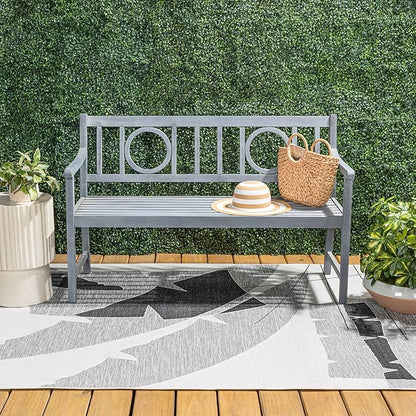 JONATHAN Y BNH104B Apollo 51.2" 3-Seat Circle-Back 600-Lbs Support Acacia Wood Outdoor Garden Patio Bench for Garden, Lawn, Backyard, Pool, Deck, Beach, Firepit, Gray