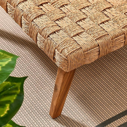 Modway Thames Wicker Rattan Outdoor Coffee Table in Natural - Low-Profile Rectangle Patio Table - Weather Resistant Outdoor Wicker Coffee Table with Acacia Wood Legs for Deck, Pool, Balcony, Garden