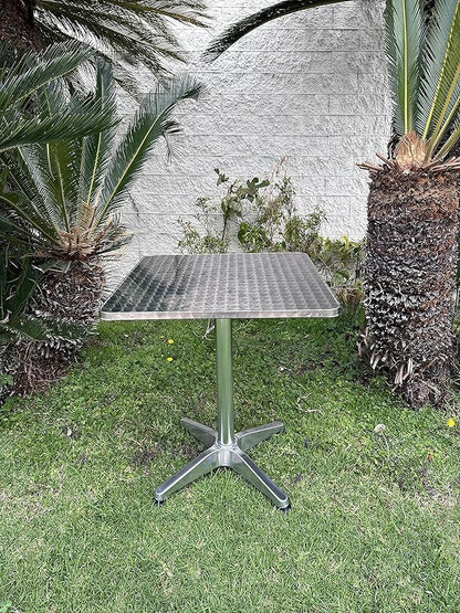 BTEXPERT Set of 2, Indoor Outdoor 23.75" Square Restaurant Table for Patio Stainless Steel Silver Aluminum Furniture with Base