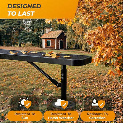 Heavy-Duty Outdoor Metal Bench, Thermoplastic-Coated, Surface, Weatherproof, Commercial-Grade for Parks, Gardens, Patios, Stores & More (4 Ft - Surface, Black)