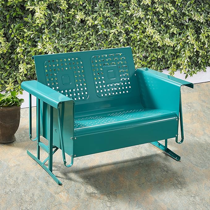 Crosley Furniture Bates Retro Metal Outdoor Loveseat Glider, 2-Person Rocking Patio Bench for Porch, Deck - Photo 8