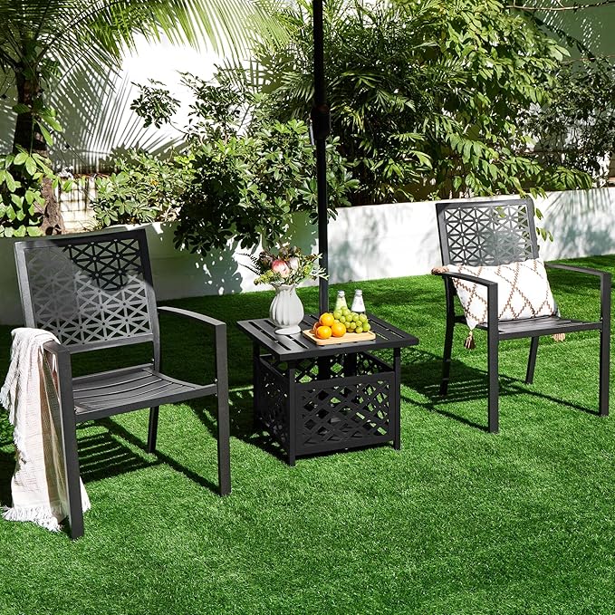 Yaheetech Outdoor Side Table with Umbrella Hole, Outdoor Table Base Metal Patio Side Table Coffee Table End Table for Garden, Pool, Deck