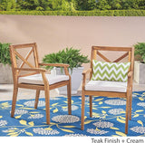 Christopher Knight Home Peter | Outdoor Acacia Wood Dining Chair Set of 2, Teak/Cream Cushion - Photo 4