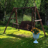 MUPATER Wooden Patio Porch Swing Glider Outdoor with A-Frame Stand - Photo 2