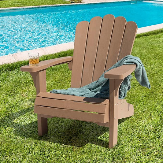 NUU GARDEN Folding Adirondack Chair, Plastic Fire Pit Chairs, Patio Chair Weather Resistant, Outdoor Chairs, Lawn Chair with Widened Armrests, for Deck, Outdoor, Backyard, Garden, Champagne