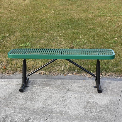 4 Ft Metal Park Benches for Outside, Outdoor Backless Bench with Thermoplastic Coating, Portable Frame, Commercial Expanded Metal Mesh Bench for Shopping Mall, Store, Park, Patio, Deck, Green