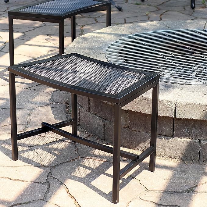 Sunnydaze Mesh Outdoor Curved Bench - Metal Patio Bench Set - Heavy-Duty Outdoor Seats for Backyard or Fire Pit - Black - Set of 2