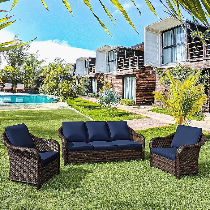 3 Pieces Outdoor Patio Conversation Set, 78" Couch, 2 Chairs - Photo 1